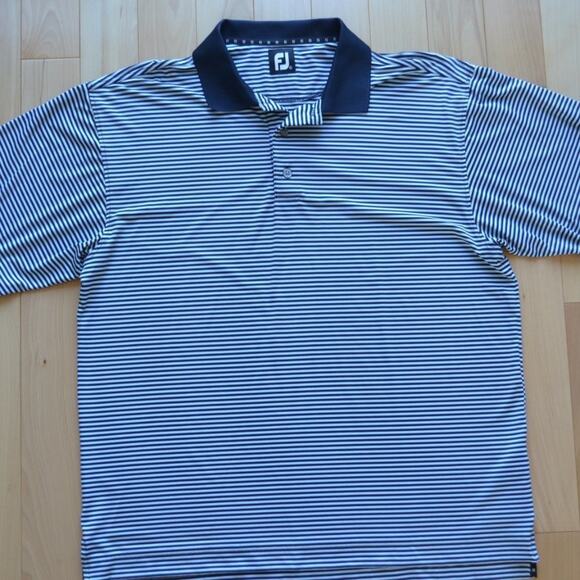 FootJoy Striped Golf Polo Black White - Picture 2 of 4